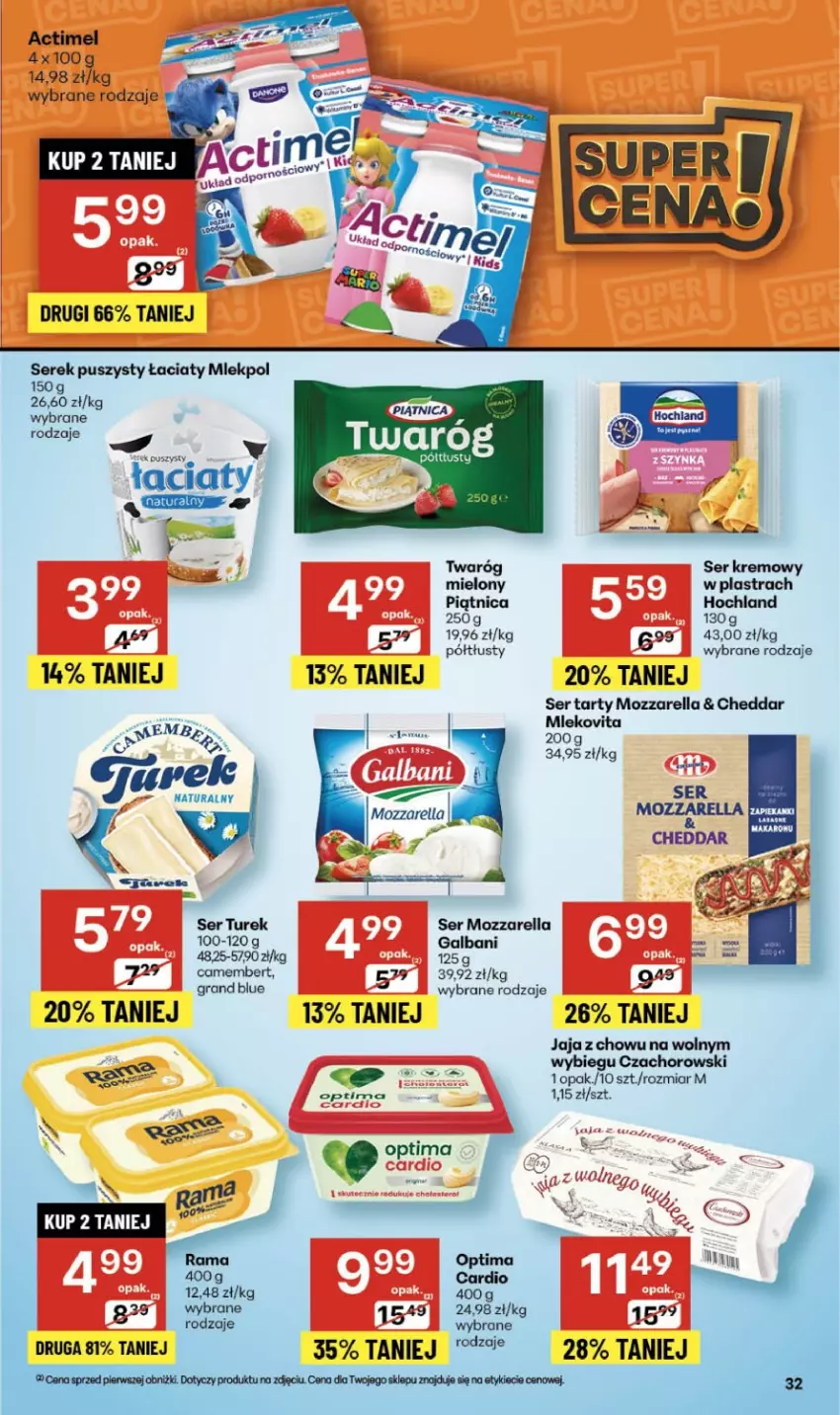 Gazetka promocyjna Delikatesy Centrum - Franczyza DC39 Czwartek - ważna 25.09 do 01.10.2025 - strona 32 - produkty: Actimel, Camembert, Cheddar, Fa, Galbani, Gra, Hochland, Jaja, Mleko, Mlekovita, Mozzarella, Optima, Piątnica, Rama, Ser, Serek, Serek puszysty, Twaróg