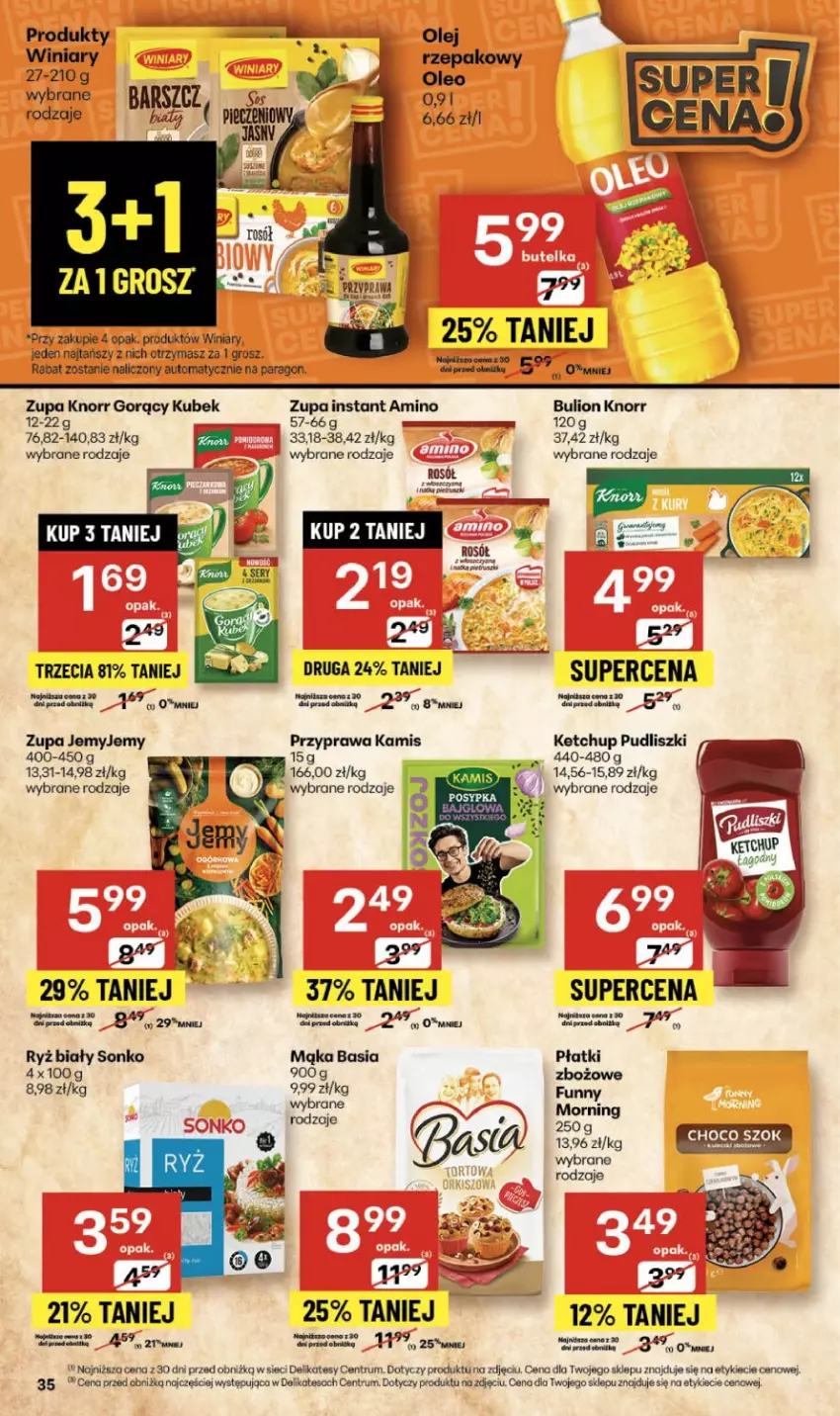 Gazetka promocyjna Delikatesy Centrum - Franczyza DC39 Czwartek - ważna 25.09 do 01.10.2025 - strona 35 - produkty: Basia, Bulion, Kamis, Ketchup, Knorr, Kubek, Lion, Mąka, Olej, Oleo, Piec, Pudliszki, Rum, Ryż, Ryż biały, Sonko, Winiary, Zupa