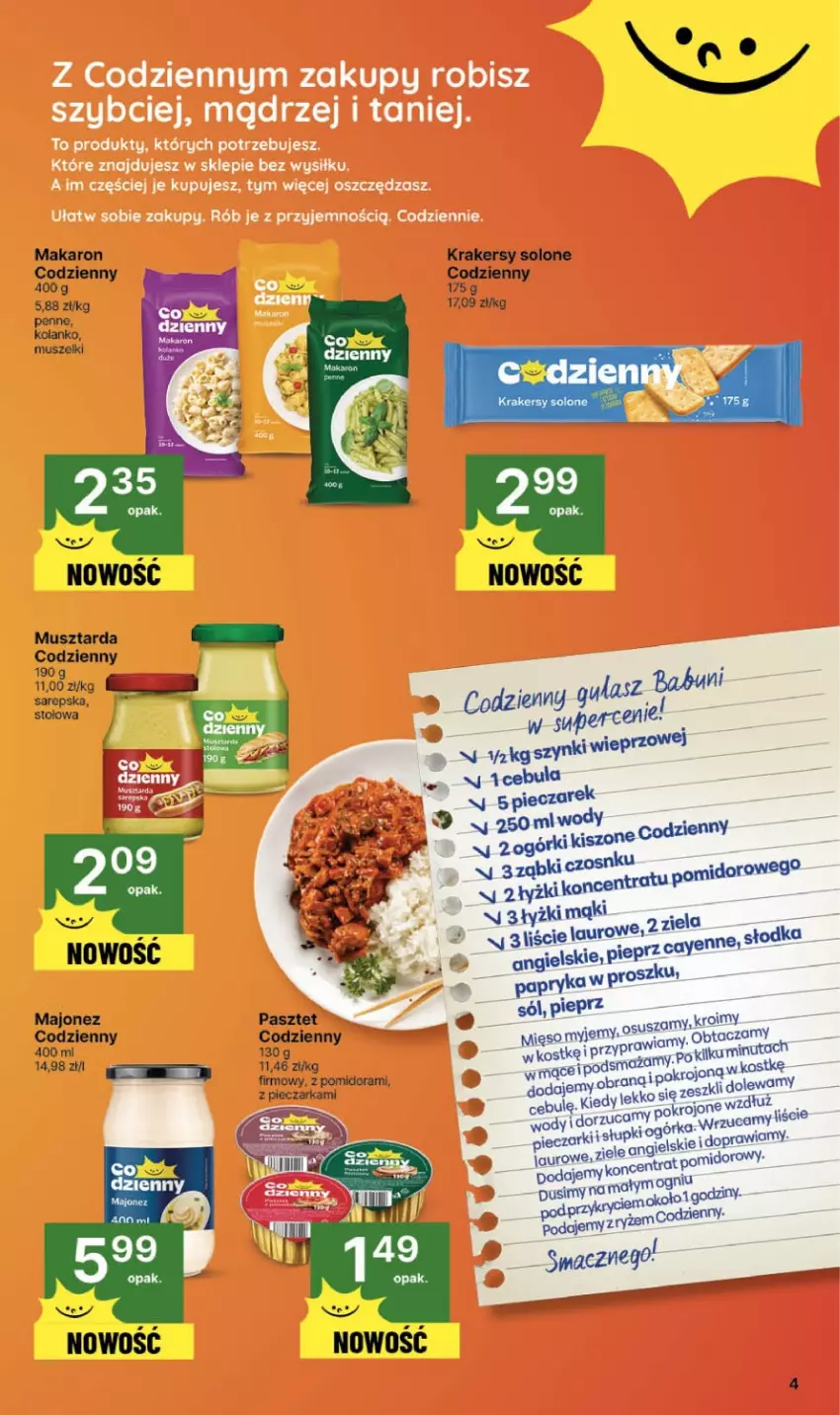 Gazetka promocyjna Delikatesy Centrum - Franczyza DC39 Czwartek - ważna 25.09 do 01.10.2025 - strona 4 - produkty: Cebula, Laur, Majonez, Makaron, Mięso, Mus, Musztarda, Pasztet, Penne, Pieprz, Ryż, Sól