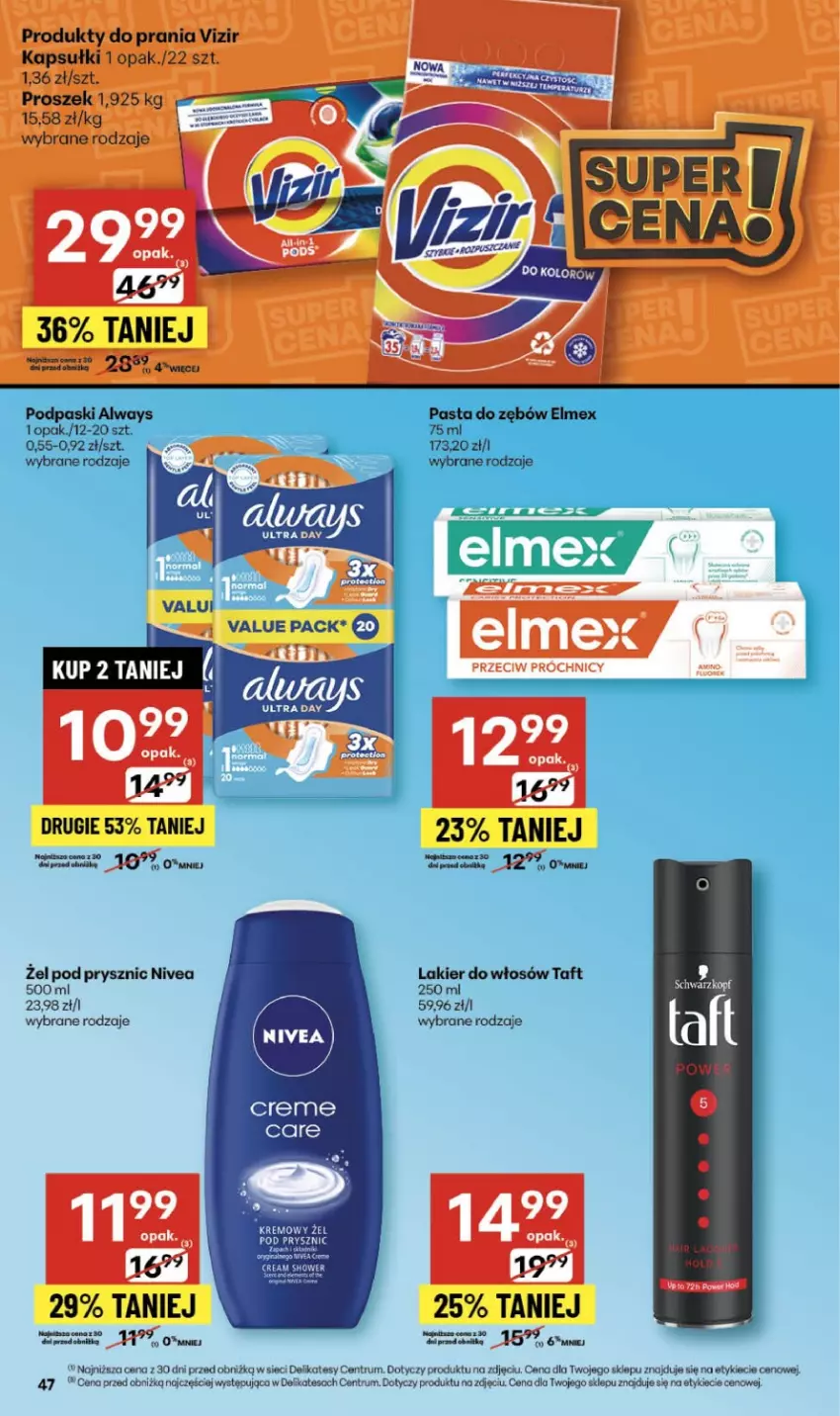 Gazetka promocyjna Delikatesy Centrum - Franczyza DC39 Czwartek - ważna 25.09 do 01.10.2025 - strona 47 - produkty: Always, Elmex, Lakier, Lakier do włosów, LG, Nivea, Pasta do zębów, Podpaski, Rum, Taft