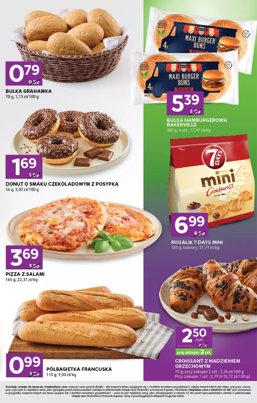 Gazetka promocyjna Stokrotka - Stokrotka Express - ważna 04.09 do 10.09.2025 - strona 3 - produkty: 7 Days, Bagietka, Bułka, Bułka grahamka, Bułka hamburger, Burger, Croissant, Donut, Gra, Hamburger, Mięso, Owoce, Pizza, Rogal, Salami, Warzywa
