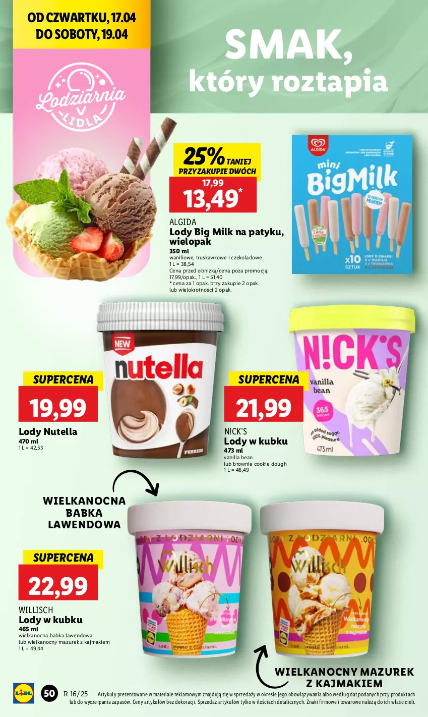 Gazetka promocyjna Lidl - GAZETKA - ważna 17.04 do 19.04.2025 - strona 52 - produkty: Algida, Babka, Big Milk, Brownie, LG, Lody, Nutella