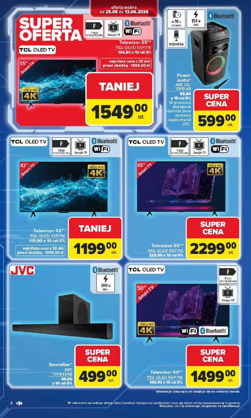 Gazetka promocyjna Carrefour - Gazetka Multimedia od poniedziałku! - ważna 25.05 do 13.06.2026 - strona 4 - produkty: Fa, JVC, Mikrofon, Power audio, STP, Telewizor
