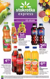 Gazetka promocyjna Stokrotka - Express - Gazetka - ważna od 09.09 do 09.09.2026 - strona 1 - produkty: Sok, Mus, Gra, Coca-Cola, Pepsi, Kubuś Waterrr, Owoce, Kubuś, Napój, Mięso, Hortex