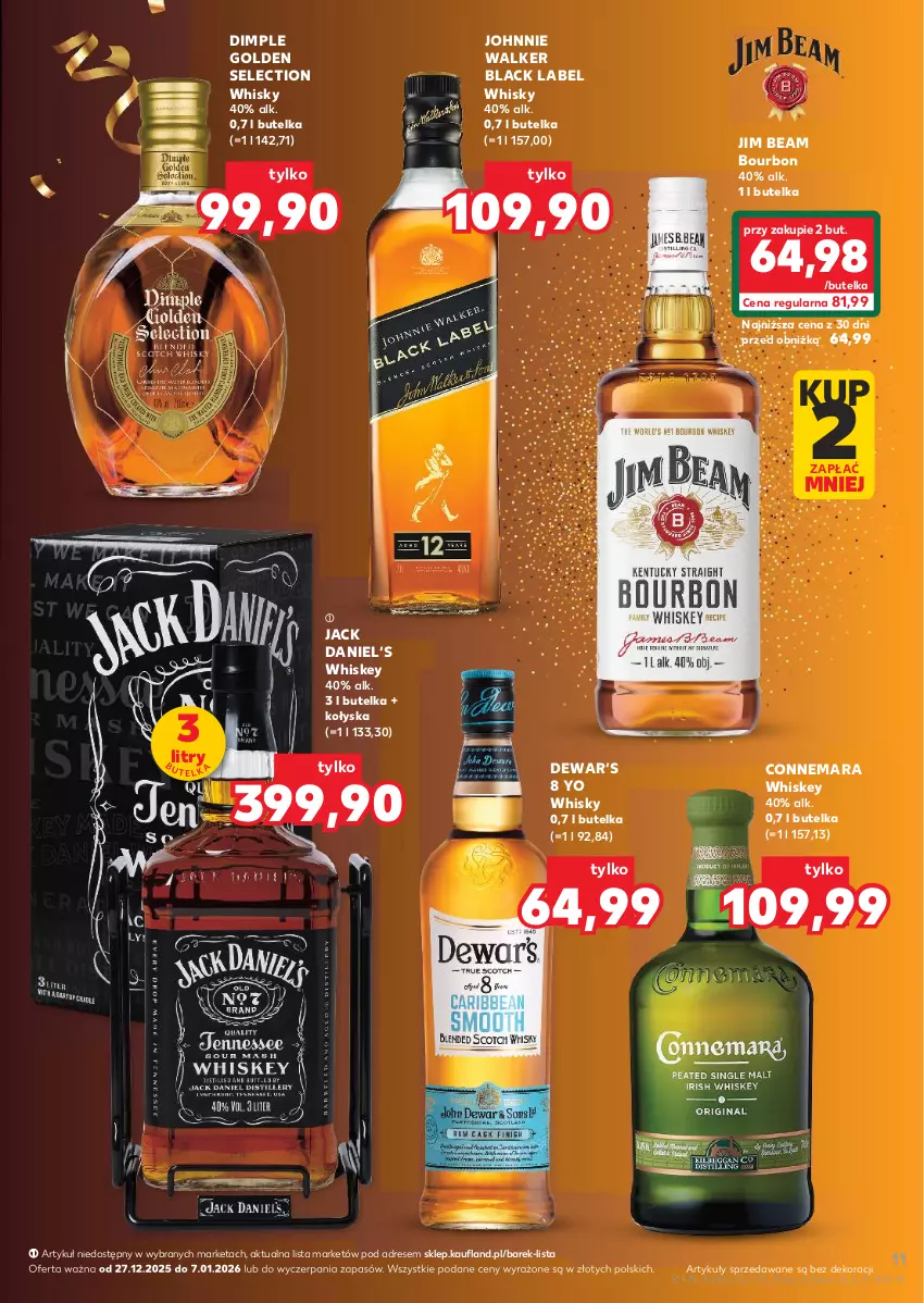 Gazetka promocyjna Kaufland - Barek Kauflandu - ważna 27.12.2025 do 07.01.2026 - strona 11 - produkty: Bourbon, Dimple Golden Selection, Dres, Jim Beam, Johnnie Walker, Lack, Whiskey, Whisky