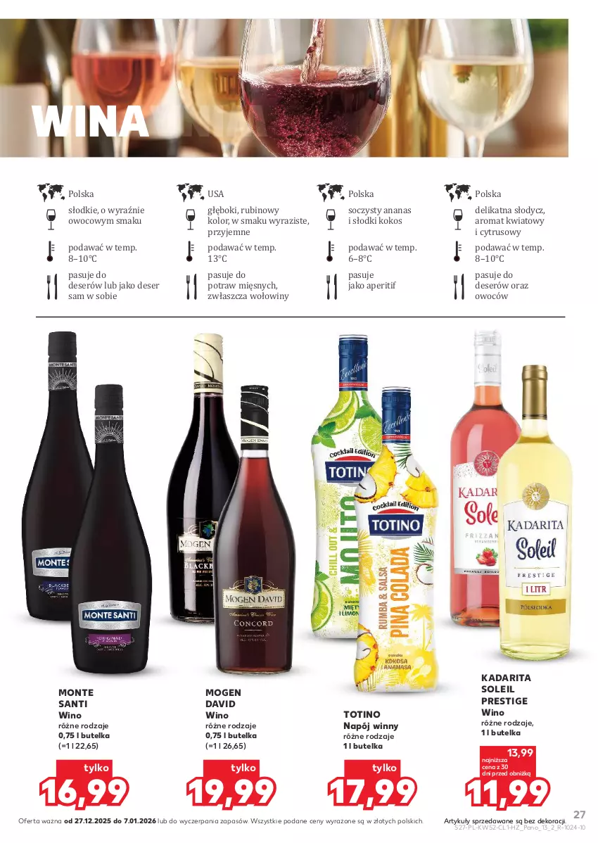 Gazetka promocyjna Kaufland - Barek Kauflandu - ważna 27.12.2025 do 07.01.2026 - strona 27 - produkty: Ananas, Deser, Kokos, Mogen David, Monte, Monte Santi, Napój, Rubin, Ser, Wino