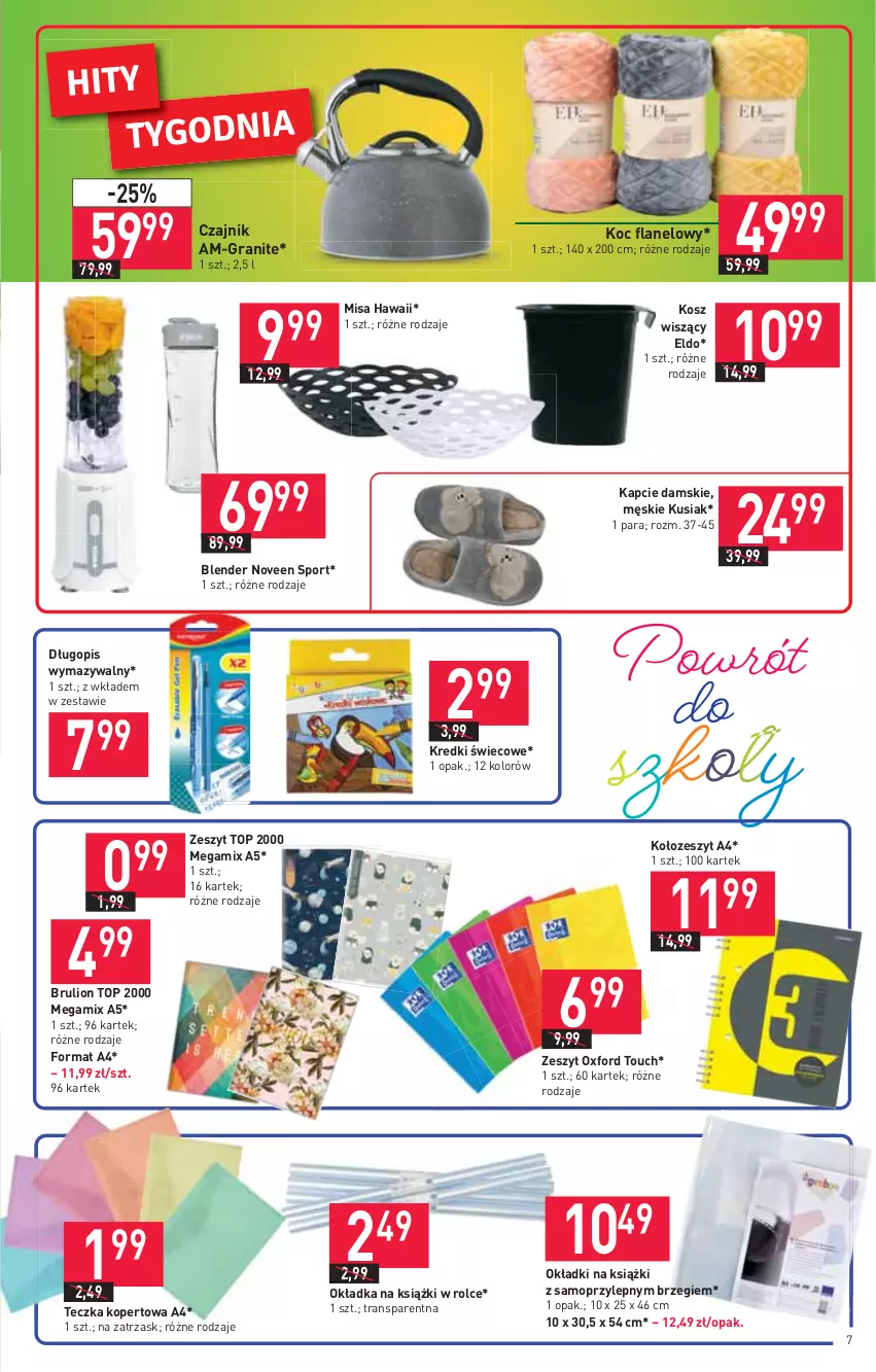 Gazetka promocyjna Stokrotka - Market - ważna 02.09 do 08.09.2021 - strona 7 - produkty: Blender, Czajnik, Długopis, Gra, Kapcie, Koc, Kosz, Lion, Mop, Por, Sport, Top, Tran