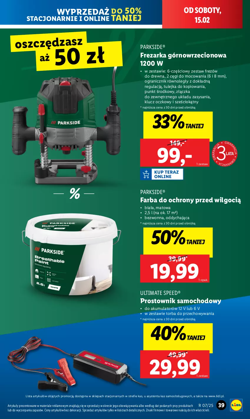 Gazetka promocyjna Lidl - GAZETKA - ważna 10.02 do 15.02.2025 - strona 45 - produkty: Akumulator, Fa, Frezarka, Gra, LG, Parkside, Prostownik, Torba