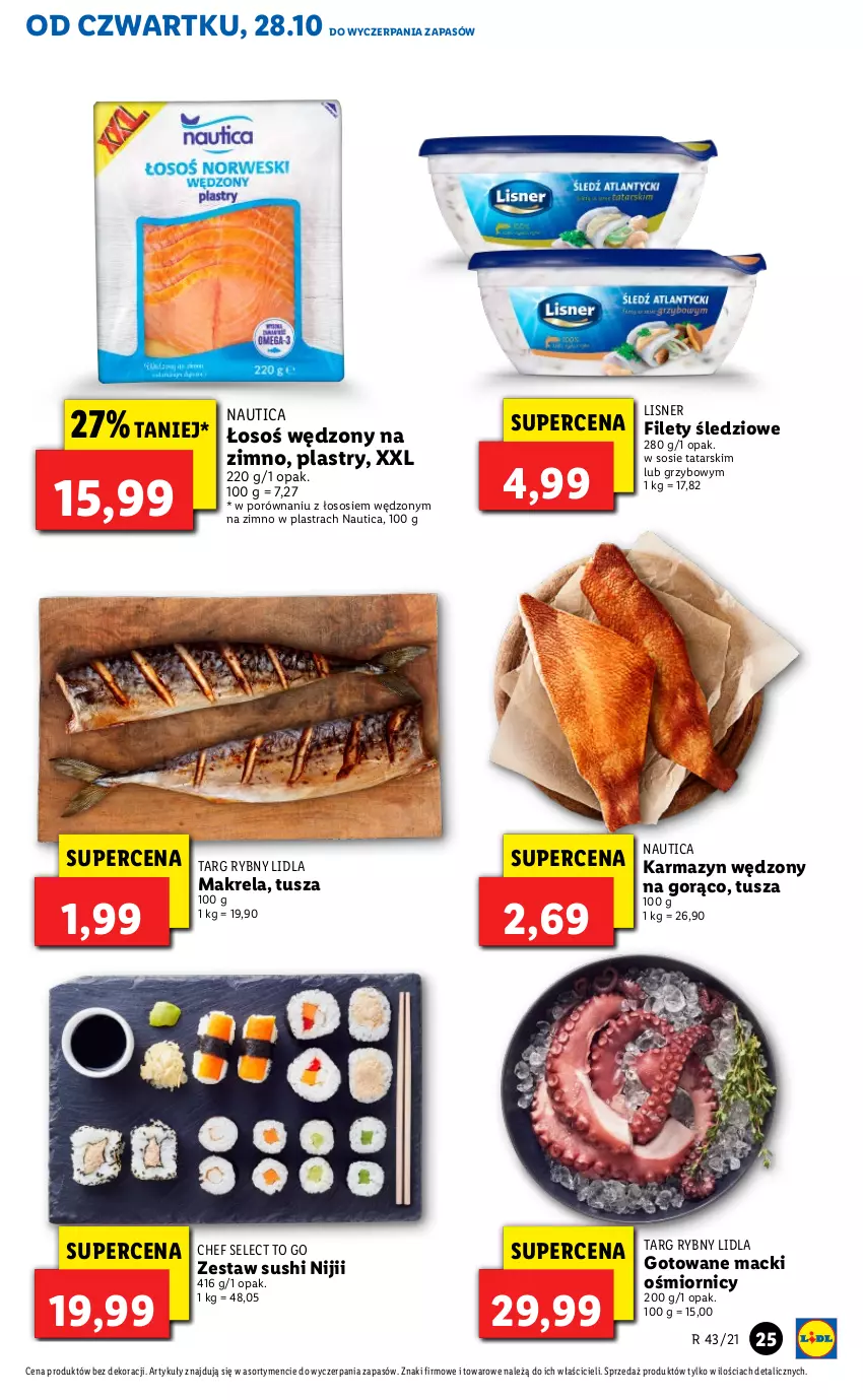 Gazetka promocyjna Lidl - GAZETKA - ważna 28.10 do 31.10.2021 - strona 25 - produkty: Karmazyn wędzony, Lisner, Por, Sos, Sushi, Tusz