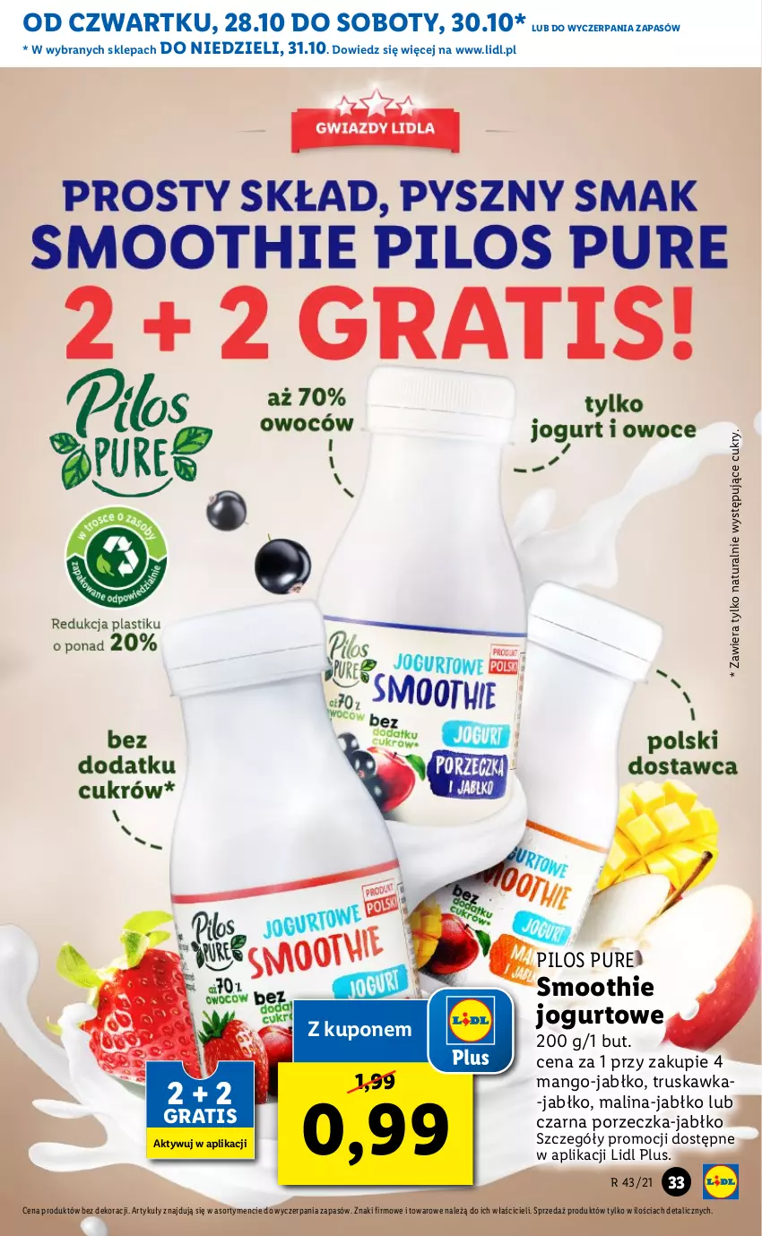 Gazetka promocyjna Lidl - GAZETKA - ważna 28.10 do 31.10.2021 - strona 33 - produkty: Gra, Jogurt, Mango, Pilos, Por, Pur, Smoothie