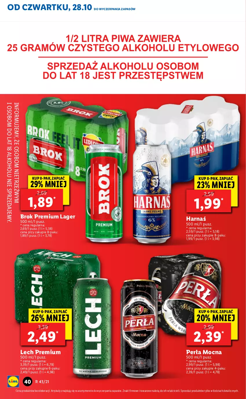 Gazetka promocyjna Lidl - GAZETKA - ważna 28.10 do 31.10.2021 - strona 40 - produkty: Harnaś, Lech Premium, Perła