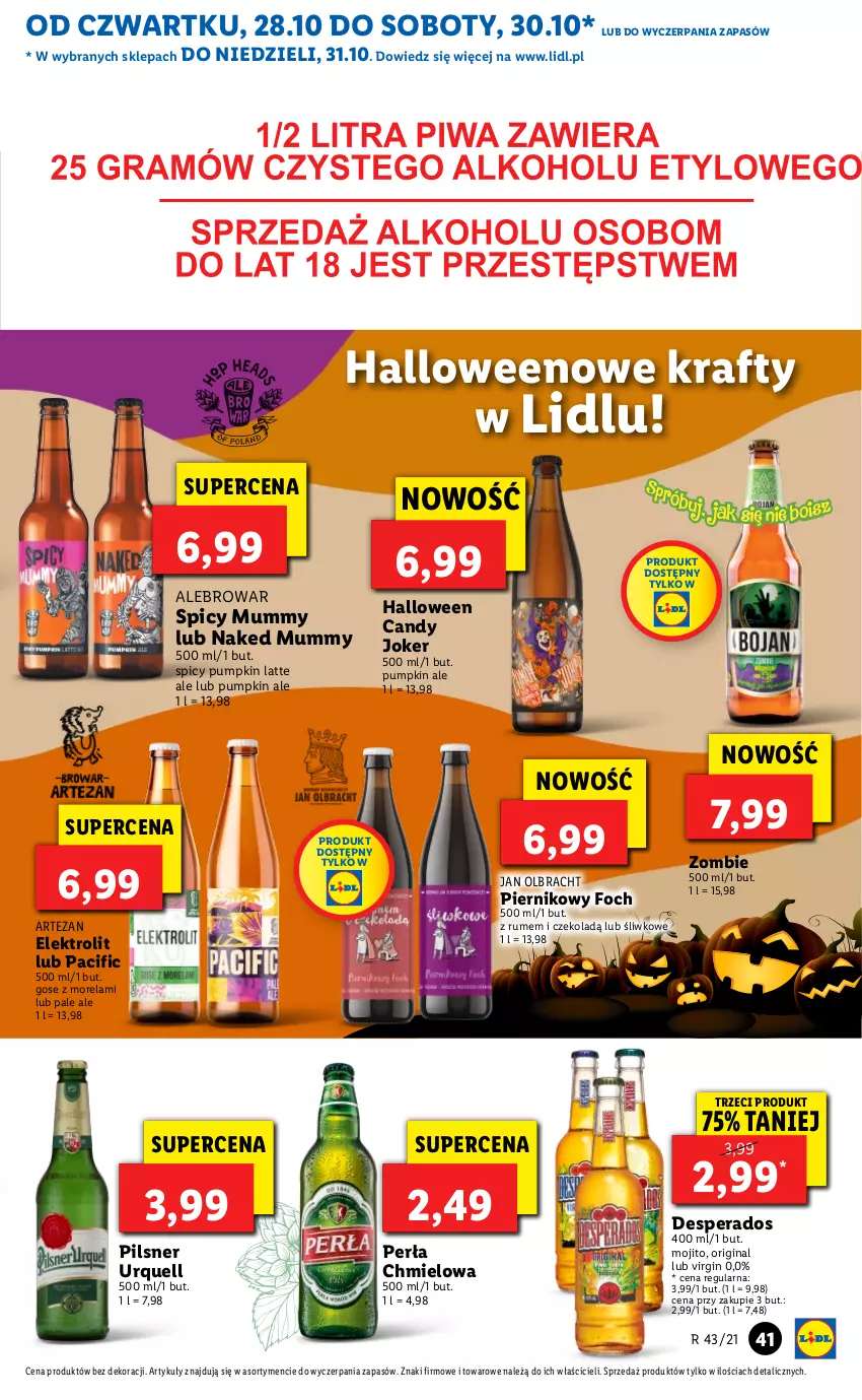 Gazetka promocyjna Lidl - GAZETKA - ważna 28.10 do 31.10.2021 - strona 41 - produkty: Candy, Cif, Desperados, Gin, Morela, Perła, Piernik, Pilsner Urquell, Rum