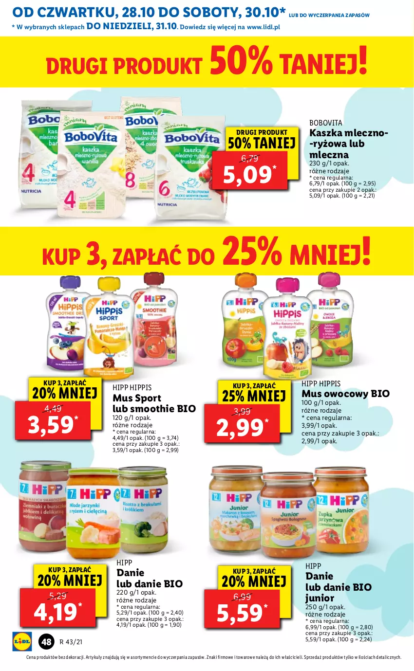 Gazetka promocyjna Lidl - GAZETKA - ważna 28.10 do 31.10.2021 - strona 48 - produkty: BoboVita, HiPP, Mus, Por, Ryż, Smoothie, Sport