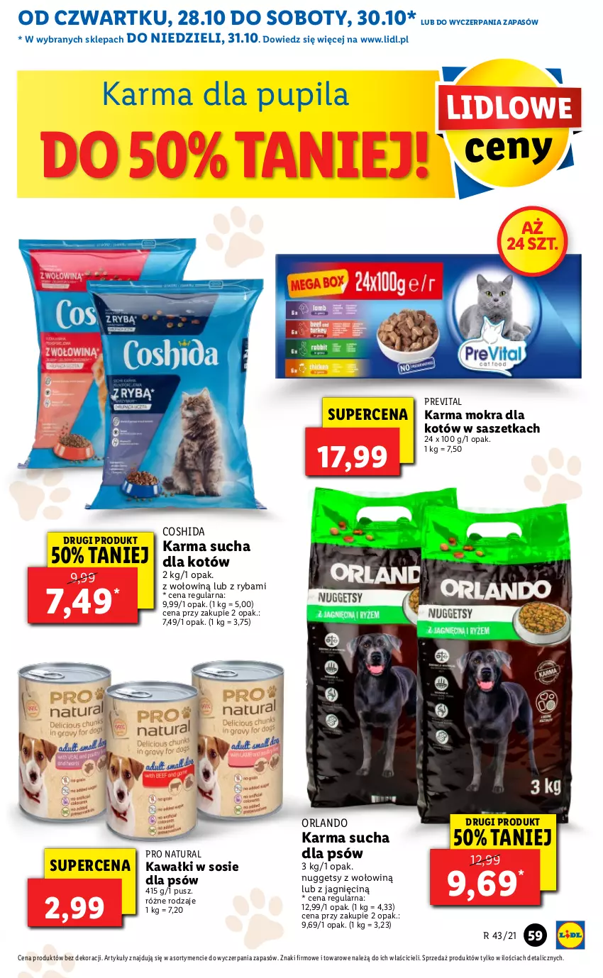 Gazetka promocyjna Lidl - GAZETKA - ważna 28.10 do 31.10.2021 - strona 59 - produkty: Karma mokra dla kotów, Kawa, Ryba, Sos