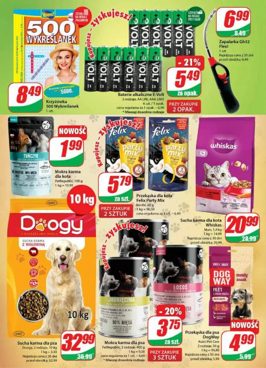 Gazetka promocyjna Dino - ważna 02.08 do 08.08.2023 - strona 15 - produkty: Baterie alkaliczne, Fa, Felix, Mars, Mokra karma, Sucha karma, Whiskas, Zapalarka