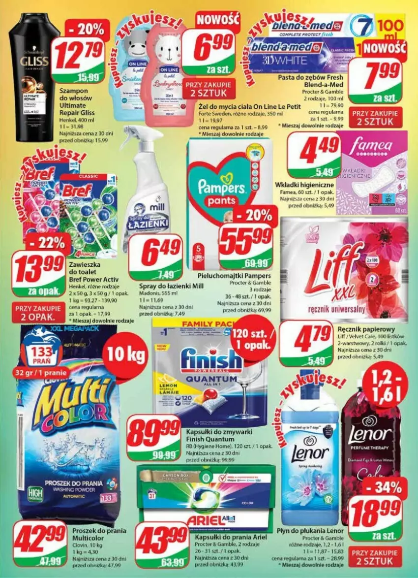 Gazetka promocyjna Dino - ważna 02.08 do 08.08.2023 - strona 16 - produkty: Blend-a-Med, Fa, Finish, Lenor, Majtki, Pampers, Papier, Pasta do zębów, Pieluchomajtki, Płyn do płukania, Ręcznik, Rolki, Szampon, Velvet, Wkładki, Zmywarki