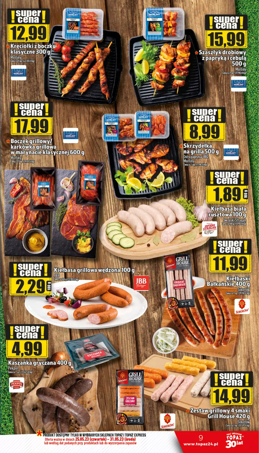 Gazetka promocyjna Topaz - Gazetka - ważna 25.05 do 31.05.2023 - strona 9 - produkty: Grill, Kiełbasa, Top