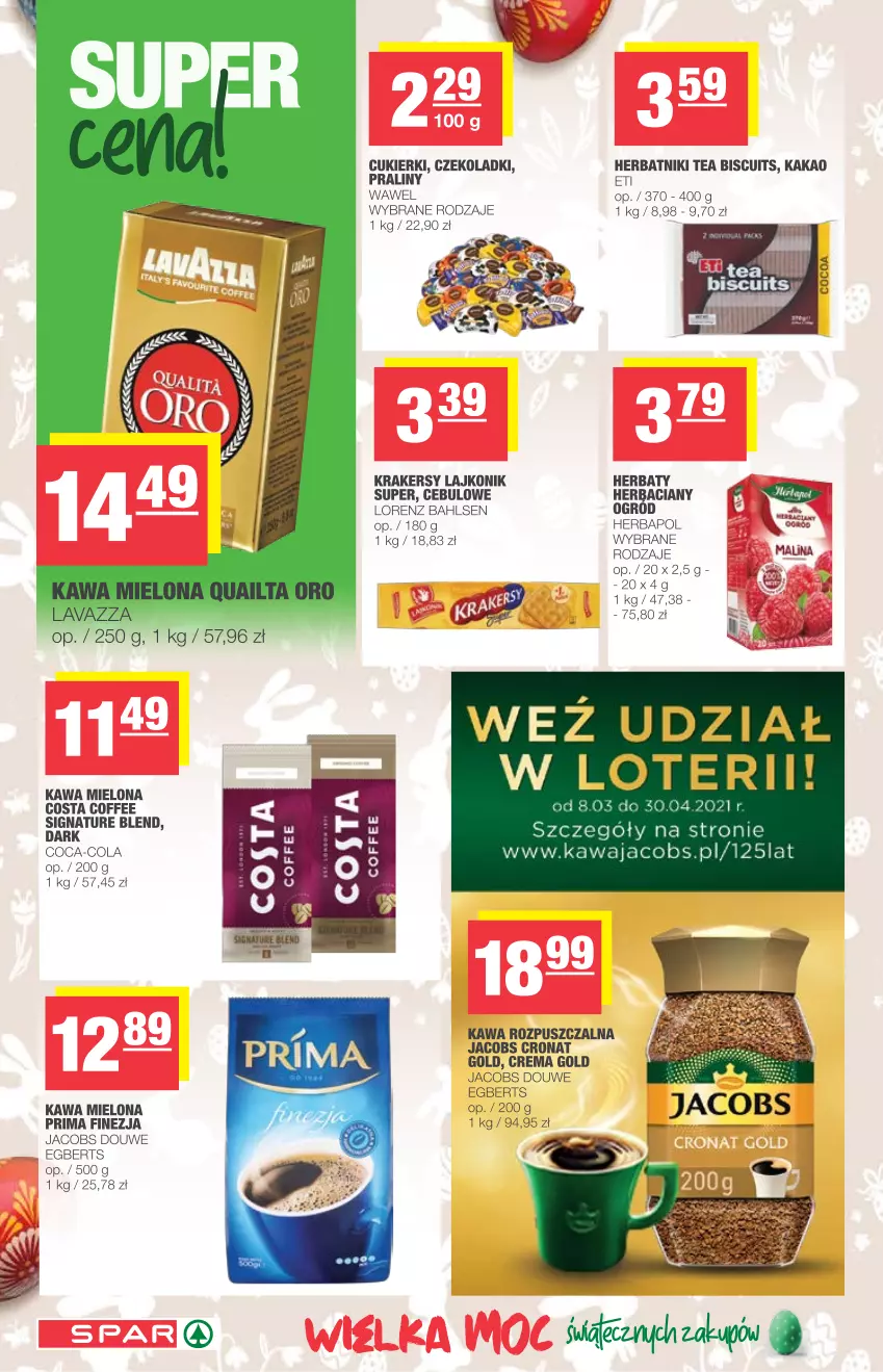 Gazetka promocyjna Spar - Spar - ważna 24.03 do 30.03.2021 - strona 10 - produkty: Coca-Cola, Herbapol, Herbatniki, Jacobs, Kakao, Kawa, Kawa mielona, Kawa rozpuszczalna, Krakersy, Lajkonik, Lorenz, Ogród, Praliny, Prima, Wawel