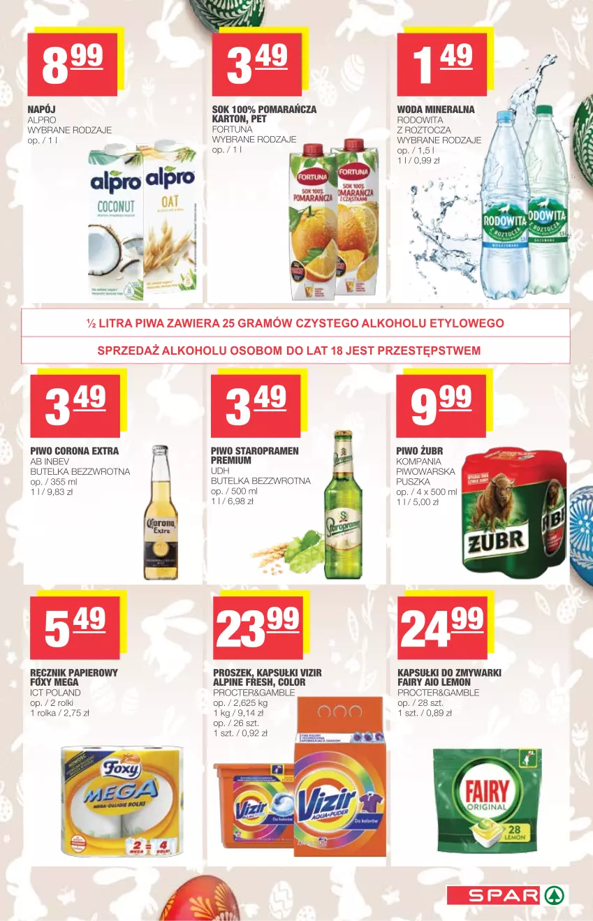 Gazetka promocyjna Spar - Spar - ważna 24.03 do 30.03.2021 - strona 11 - produkty: Alpro, Fa, Fairy, Fortuna, Gra, Napój, Papier, Piwa, Piwo, Ręcznik, Rolki, Sok, Vizir, Woda, Woda mineralna, Zmywarki