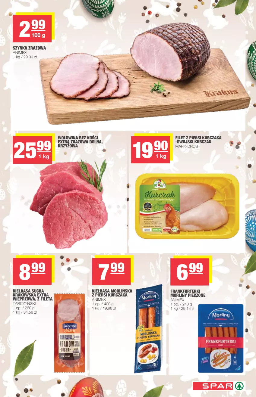 Gazetka promocyjna Spar - Spar - ważna 24.03 do 30.03.2021 - strona 7 - produkty: Filet z piersi kurczaka, Frankfurterki, Kiełbasa, Kurczak, Morliny, Piec, Szynka, Tarczyński, Wołowina, Wołowina bez kości