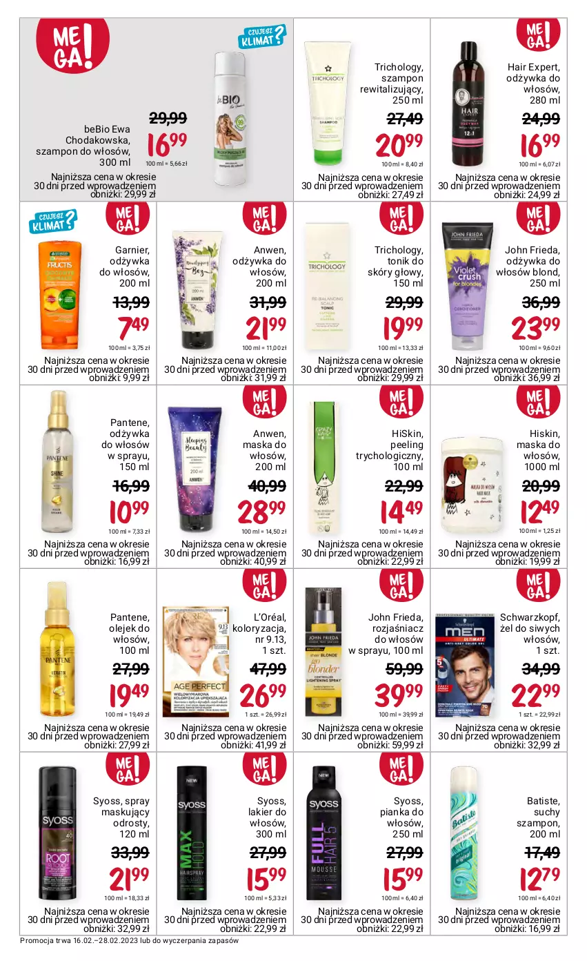 Gazetka promocyjna Rossmann - 16 lutego - ważna 16.02 do 28.02.2023 - strona 12 - produkty: Batiste, Garnier, John frieda, L’Oréal, Lakier, Lakier do włosów, Maska, Maska do włosów, Odżywka, Olej, Pantene, Peeling, Pianka do włosów, Schwarzkopf, Suchy szampon, Syoss, Szampon, Tonik