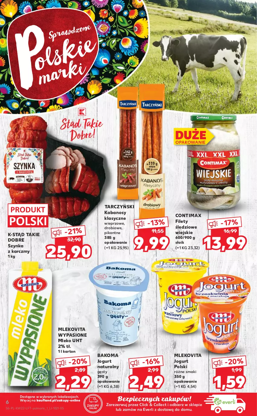 Gazetka promocyjna Kaufland - OFERTA TYGODNIA - ważna 02.06 do 09.06.2021 - strona 6 - produkty: Bakoma, Jogurt, Jogurt naturalny, Kabanos, Mleko, Mlekovita, Olma, Piec, Szynka, Tarczyński