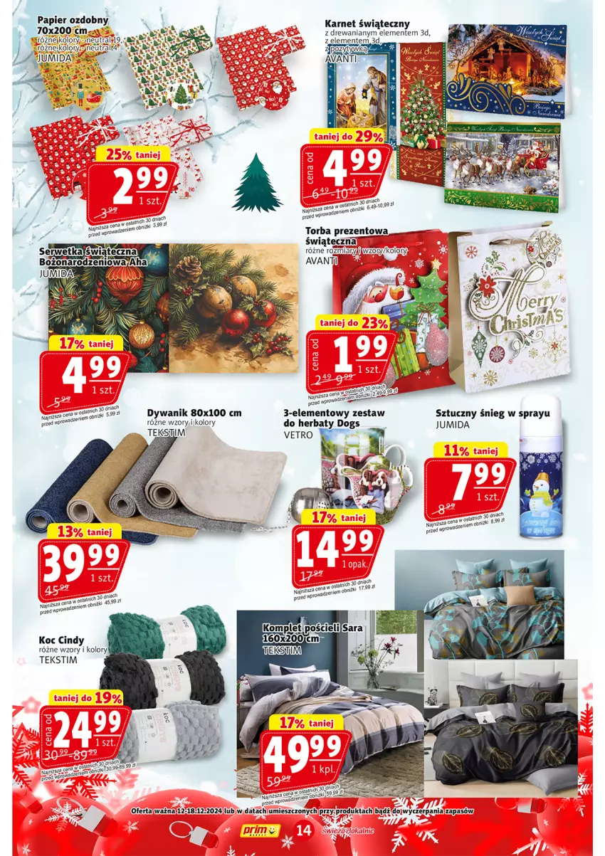 Gazetka promocyjna Prim Market - ważna 12.12 do 18.12.2024 - strona 14 - produkty: Canon, Dywan, Dywanik, Koc, Papier, Papier ozdobny, Torba, Torba prezentowa