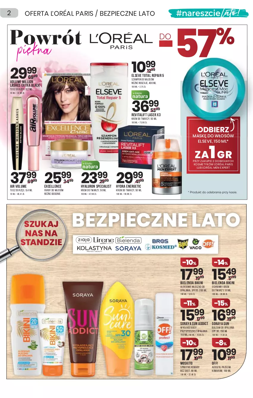 Gazetka promocyjna Drogerie Natura - Gazetka Drogerie Natura - ważna 01.07 do 14.07.2021 - strona 2 - produkty: Bielenda, Bikini, Elseve, Fa, Krem do twarzy, Lack, Lion, Mleczko, Ochronny krem, Piec, Ser, Szampon, Tusz