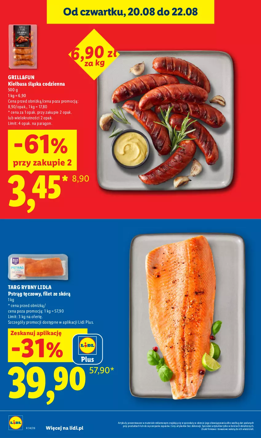 Gazetka promocyjna Lidl - Gazetka ważna od 20.08 do 22.08 - ważna 20.08 do 22.08.2026 - strona 12 - produkty: Grill, Kiełbasa, Kiełbasa śląska, Pstrąg, Pstrąg tęczowy
