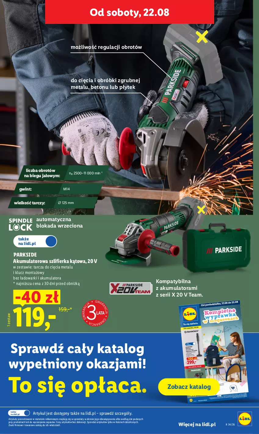 Gazetka promocyjna Lidl - Gazetka ważna od 20.08 do 22.08 - ważna 20.08 do 22.08.2026 - strona 41 - produkty: Akumulator, Parkside, Ser, Szlifierka, Szlifierka kątowa