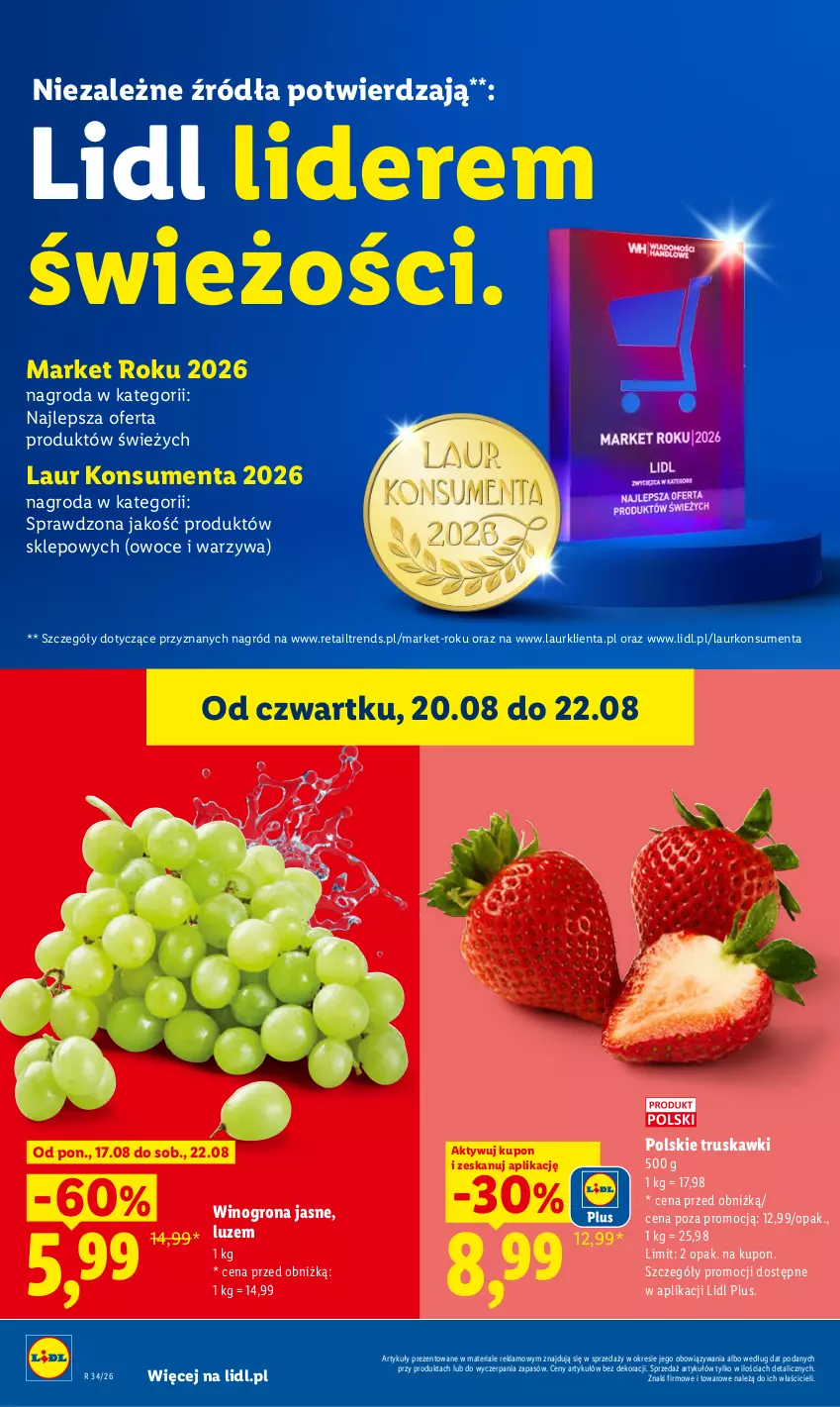 Gazetka promocyjna Lidl - Gazetka ważna od 20.08 do 22.08 - ważna 20.08 do 22.08.2026 - strona 42 - produkty: Laur, Owoce, Truskawki, Warzywa, Wino, Winogrona