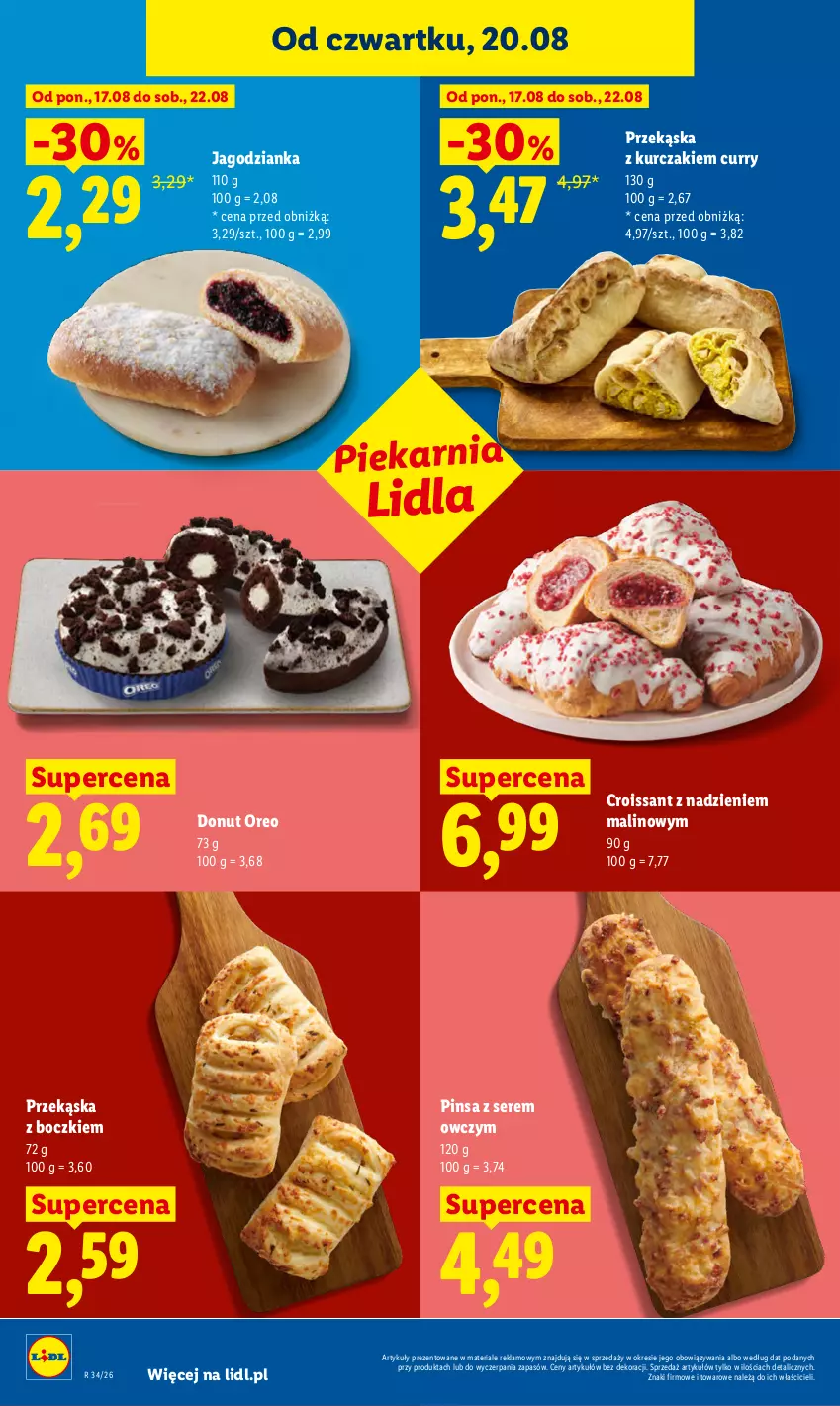 Gazetka promocyjna Lidl - Gazetka ważna od 20.08 do 22.08 - ważna 20.08 do 22.08.2026 - strona 62 - produkty: Croissant, Donut, Jagodzianka, Kurczak, Oreo, Ser