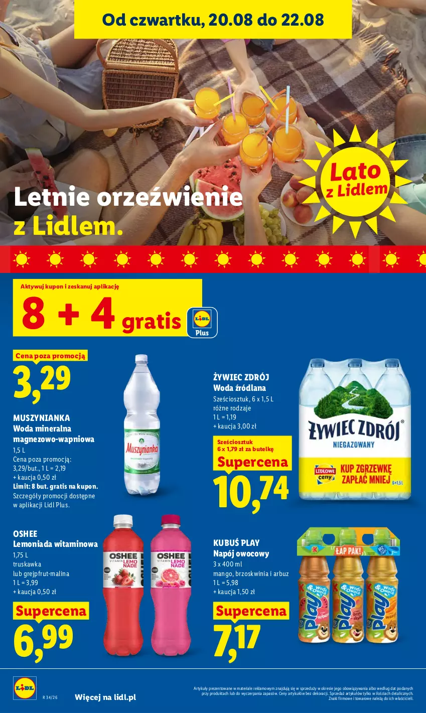 Gazetka promocyjna Lidl - Gazetka ważna od 20.08 do 22.08 - ważna 20.08 do 22.08.2026 - strona 76 - produkty: Arbuz, Gra, Grejpfrut, Kubuś, LANA, Lemoniada, Magnez, Mango, Mus, Muszynianka, Napój, Oshee, Woda, Woda mineralna