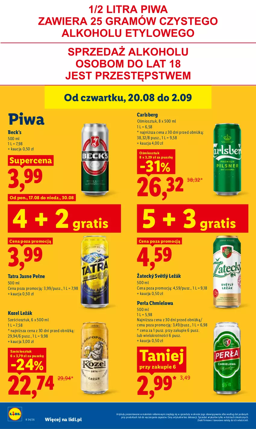 Gazetka promocyjna Lidl - Gazetka ważna od 20.08 do 22.08 - ważna 20.08 do 22.08.2026 - strona 80 - produkty: Carlsberg, Gra, Kozel, Perła, Piwa, Tatra