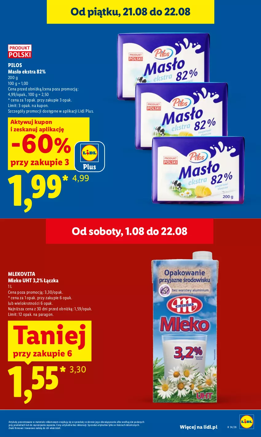 Gazetka promocyjna Lidl - Gazetka ważna od 20.08 do 22.08 - ważna 20.08 do 22.08.2026 - strona 9 - produkty: Masło, Mleko, Mlekovita, Pilos
