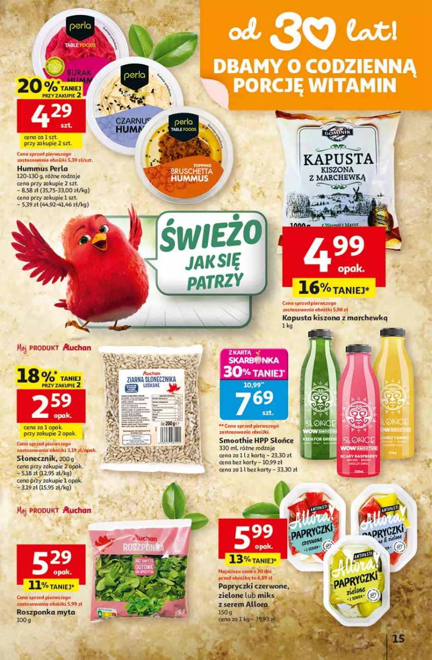 Gazetka promocyjna Auchan - 30 Lat Hipermarket - ważna 12.02 do 18.02.2026 - strona 15 - produkty: HP, Hummus, Mus, Roszponka, Ser, Smoothie