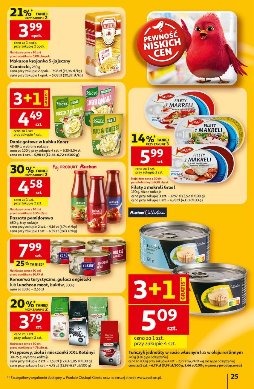 Gazetka promocyjna Auchan - 30 Lat Hipermarket - ważna 12.02 do 18.02.2026 - strona 25 - produkty: Danie gotowe, Gra, Graal, Knorr, Konserwa turystyczna, Makaron, Olej, Przyprawy, Ser, Sos, Tuńczyk
