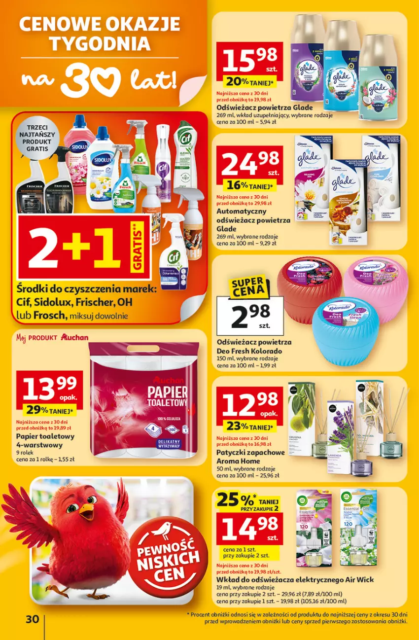 Gazetka promocyjna Auchan - 30 Lat Hipermarket - ważna 12.02 do 18.02.2026 - strona 30 - produkty: Air Wick, Cif, Frosch, Kolorado, Odświeżacz powietrza, Papier, Papier toaletowy, Sidolux, Tran