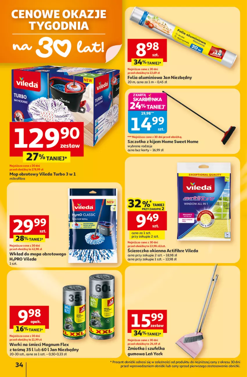 Gazetka promocyjna Auchan - 30 Lat Hipermarket - ważna 12.02 do 18.02.2026 - strona 34 - produkty: Folia aluminiowa, Jan Niezbędny, Kije, Mop, Szczotka, Szufelka, Vileda, Wkład do mopa, Worki na śmiec, Worki na śmieci