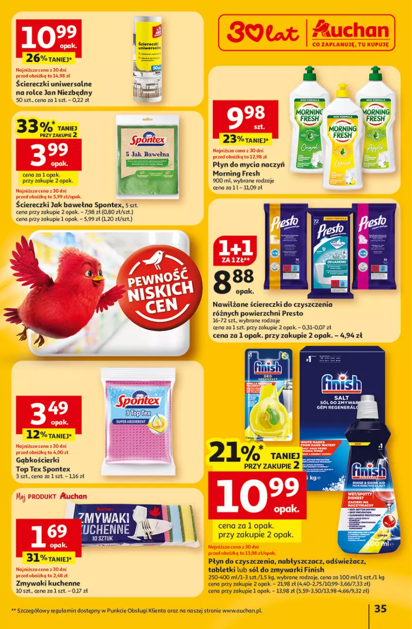Gazetka promocyjna Auchan - 30 Lat Hipermarket - ważna 12.02 do 18.02.2026 - strona 35 - produkty: Do mycia naczyń, Finish, Jan Niezbędny, Płyn do mycia, Płyn do mycia naczyń, Presto, Sól, Tablet, Top, Wełna, Zmywaki kuchenne, Zmywarki