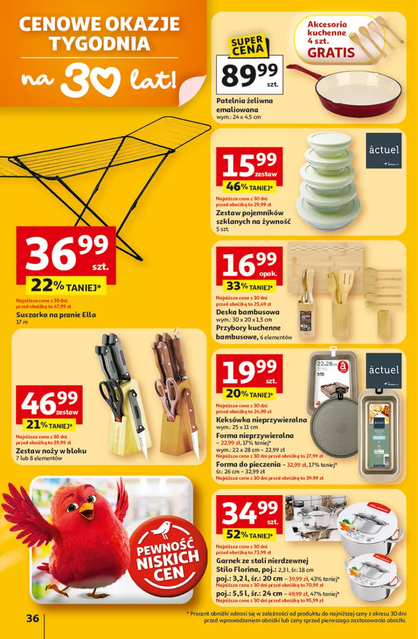 Gazetka promocyjna Auchan - 30 Lat Hipermarket - ważna 12.02 do 18.02.2026 - strona 36 - produkty: Forma do pieczenia, Garnek, Gra, Keksówka, Noż, Patelnia, Piec, Pojemnik, Przybory kuchenne, Suszarka, Suszarka na pranie
