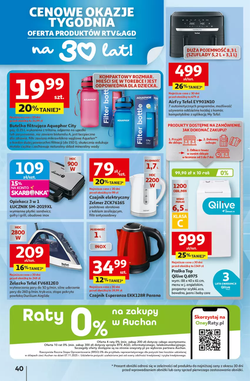 Gazetka promocyjna Auchan - 30 Lat Hipermarket - ważna 12.02 do 18.02.2026 - strona 40 - produkty: Aquaphor, Czajnik, Czajnik elektryczny, Fa, Gofry, Gra, Grill, Kosz, Piec, Por, Pralka, Pralki, Tefal, Top, Wełna, Zelmer