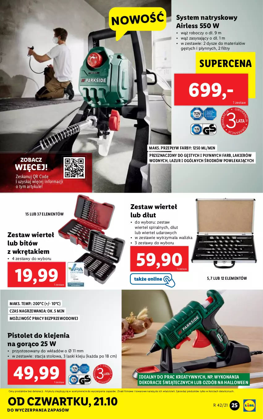 Gazetka promocyjna Lidl - GAZETKA - ważna 18.10 do 24.10.2021 - strona 25 - produkty: Fa, Klej, Lakier, Lazur, Pistolet, Walizka, Wkręt, Zestaw wierteł