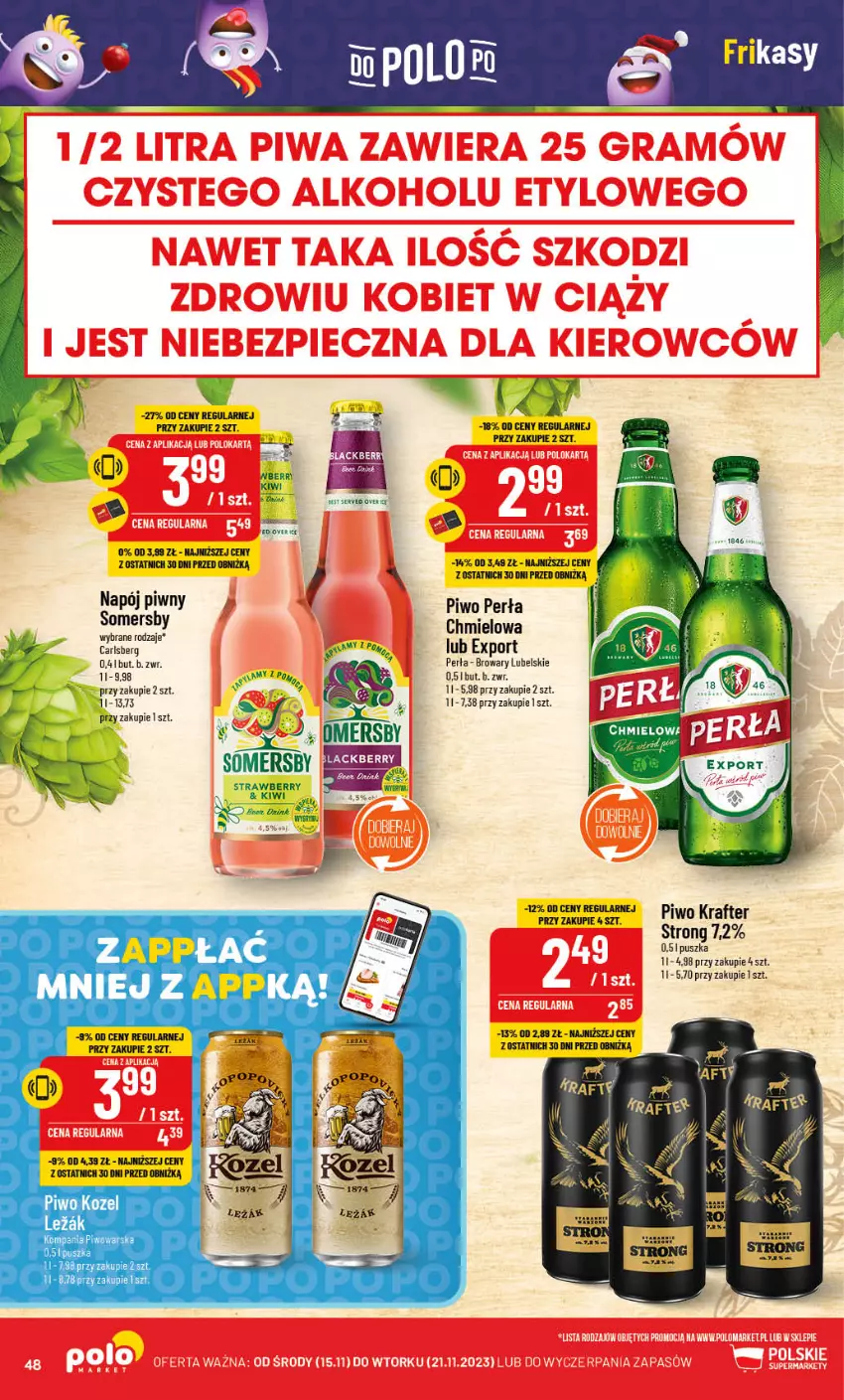 Gazetka promocyjna PoloMarket - Gazetka pomocyjna - ważna 15.11 do 21.11.2023 - strona 48 - produkty: Carlsberg, Kiwi, Kozel, Perła, Piwo, Por, Somersby