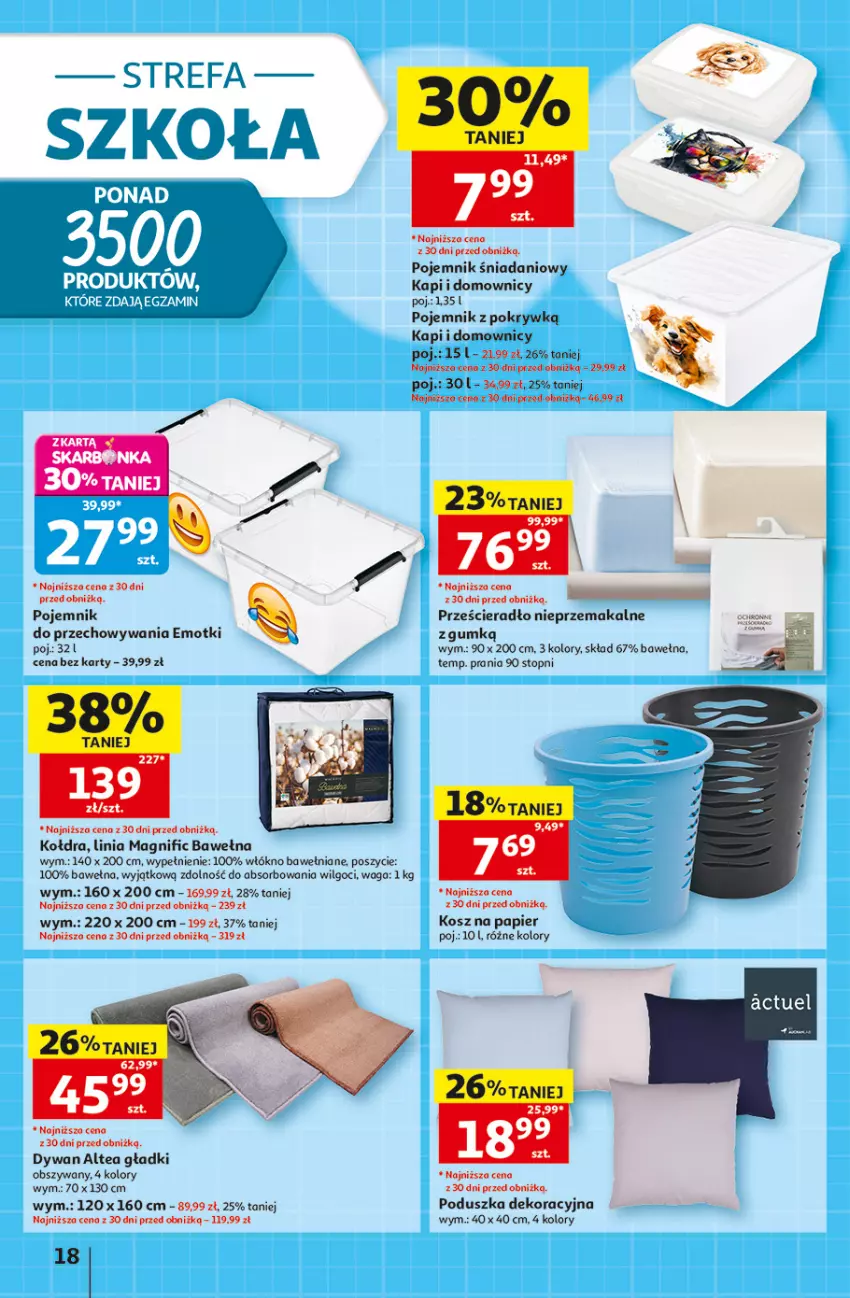 Gazetka promocyjna Auchan - 30 Lat Hipermarket - ważna 13.08 do 19.08.2026 - strona 18 - produkty: Danio, Dywan, Fa, Kołdra, Kosz, LG, Papier, Poduszka, Poduszka dekoracyjna, Pojemnik, Pojemnik z pokrywką, Prześcieradło, Top, Waga, Wełna