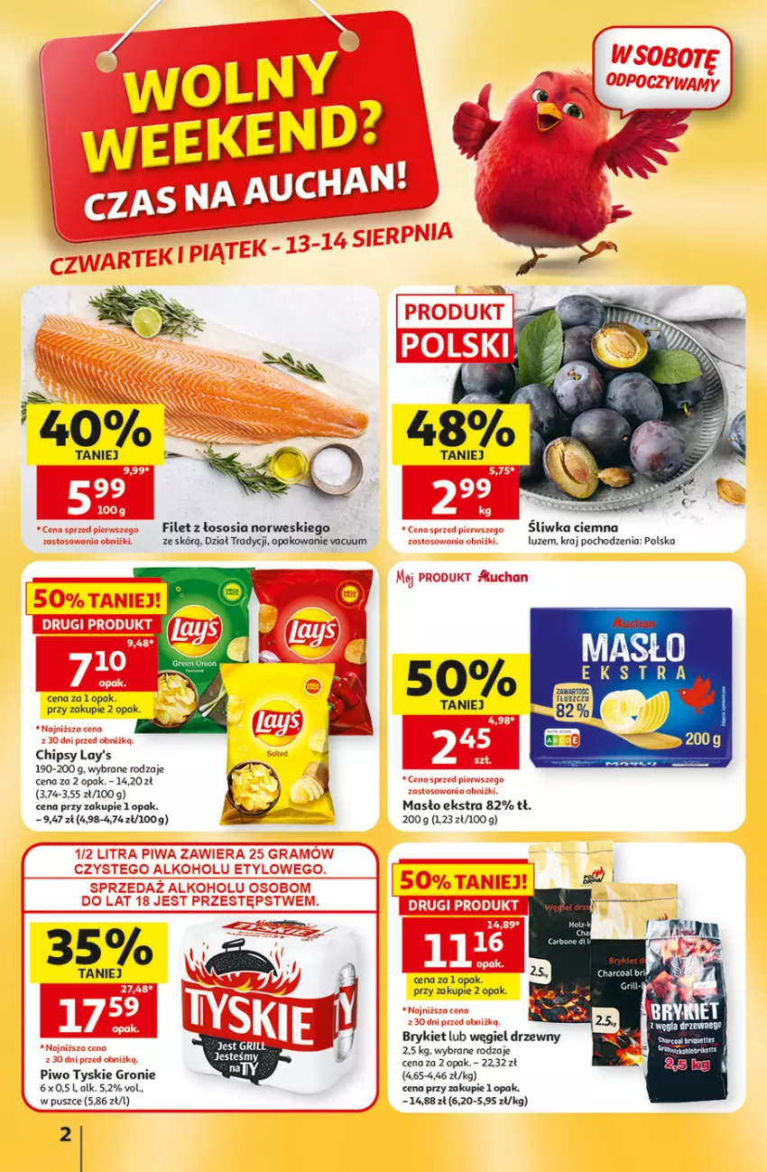 Gazetka promocyjna Auchan - 30 Lat Hipermarket - ważna 13.08 do 19.08.2026 - strona 2 - produkty: Chipsy, Masło, Piwo, Sos, Tyskie, Węgiel drzewny