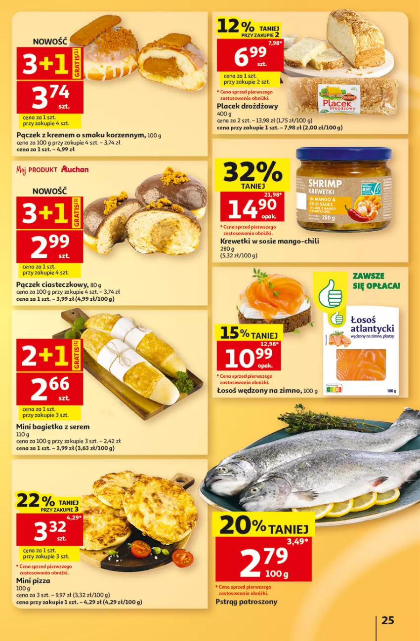 Gazetka promocyjna Auchan - 30 Lat Hipermarket - ważna 13.08 do 19.08.2026 - strona 25 - produkty: Bagietka, Gra, Krewetki, Mango, Pączek, Pizza, Pstrąg, Ser, Sos