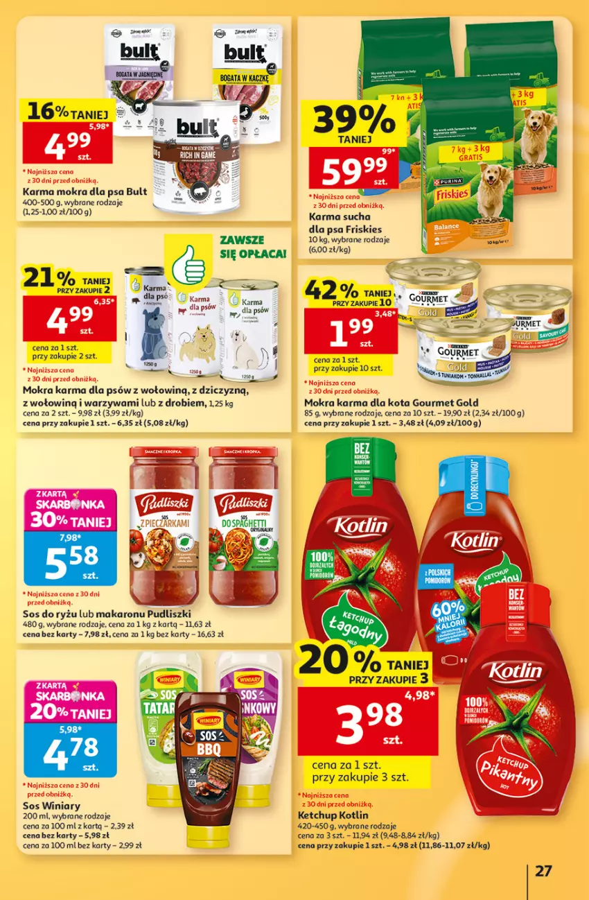 Gazetka promocyjna Auchan - 30 Lat Hipermarket - ważna 13.08 do 19.08.2026 - strona 27 - produkty: Friskies, Gourmet Gold, Ketchup, Kotlin, Makaron, Mokra karma, Pudliszki, Ryż, Sos, Warzywa, Winiary