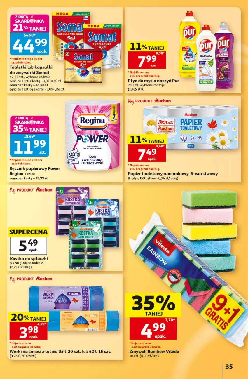 Gazetka promocyjna Auchan - 30 Lat Hipermarket - ważna 13.08 do 19.08.2026 - strona 35 - produkty: Do mycia naczyń, Gin, Papier, Papier toaletowy, Płyn do mycia, Płyn do mycia naczyń, Pur, Ręcznik, Rum, Somat, Tablet, Vileda, Worki na śmiec, Worki na śmieci, Zmywarki