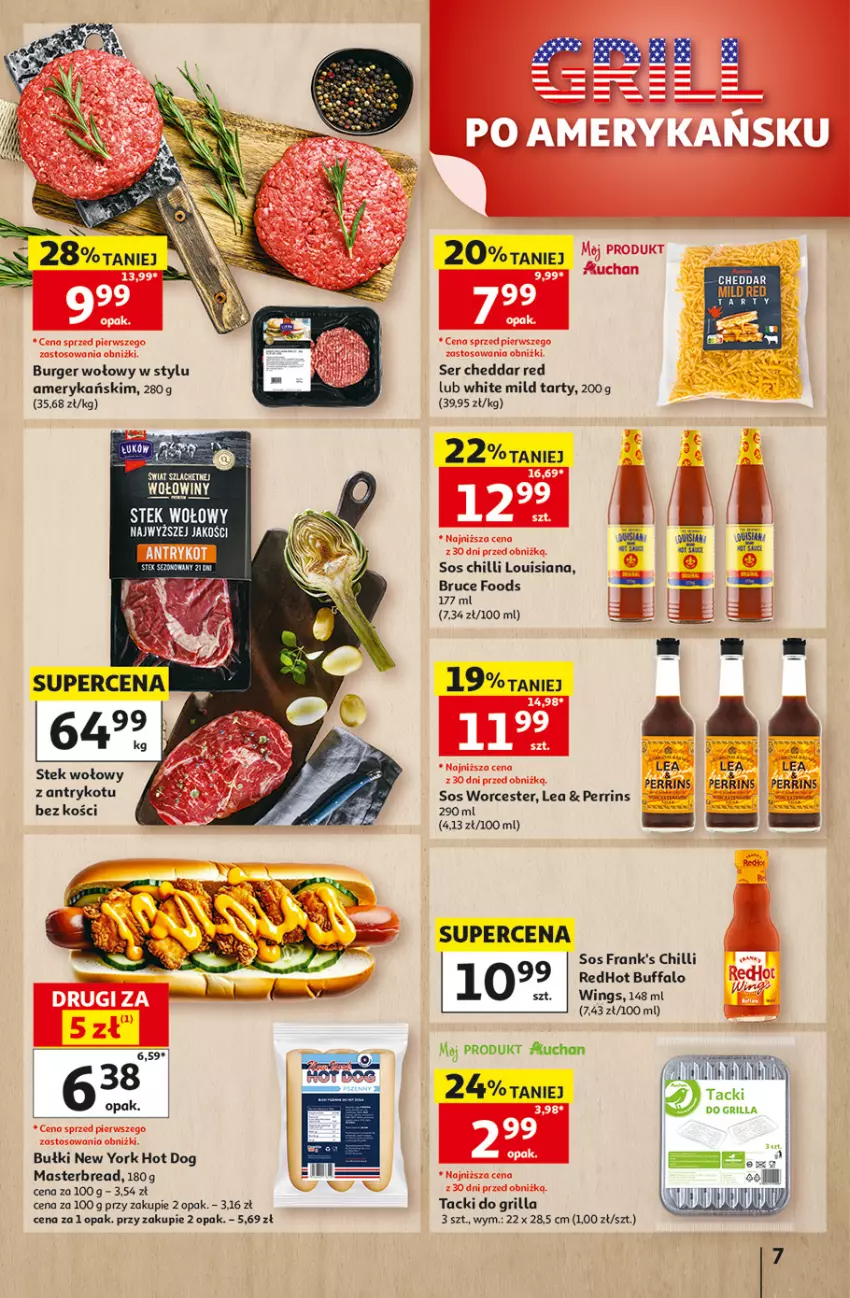 Gazetka promocyjna Auchan - 30 Lat Hipermarket - ważna 13.08 do 19.08.2026 - strona 7 - produkty: Burger, Cheddar, Fa, Grill, Hot dog, LG, Ser, Sos, Sos chilli, Stek, Stek wołowy
